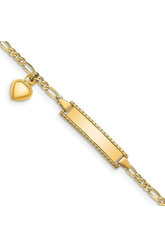 14K Yellow Gold Dangling Heart Childrens Figaro Link ID 6 in. Bracelet