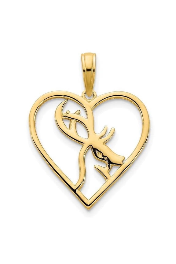 14K Yellow Gold Deer in a Heart Pendant