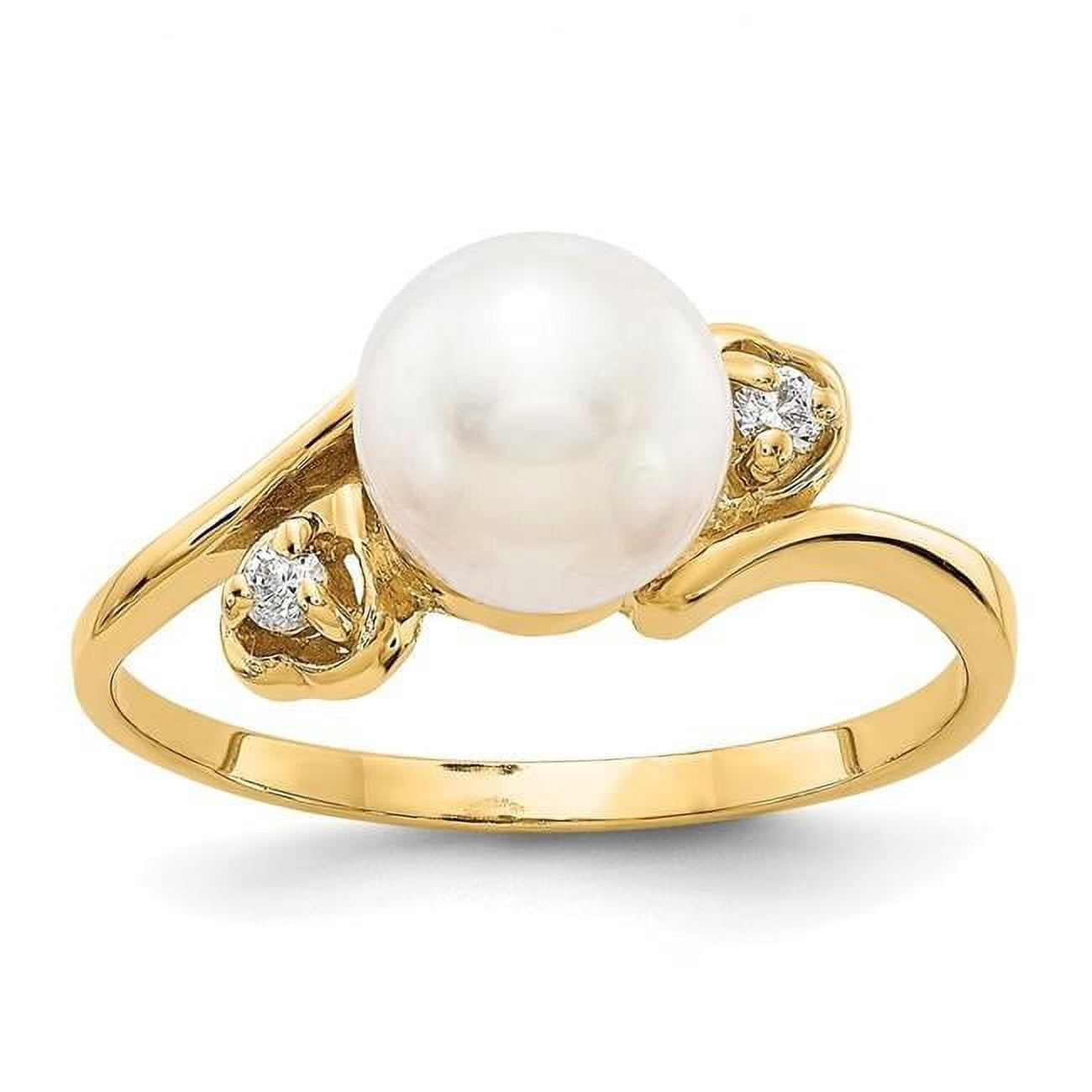 FINEST GOLD 14K Yellow Gold Diamond & 7 mm Pearl Ring Mounting - Size 6