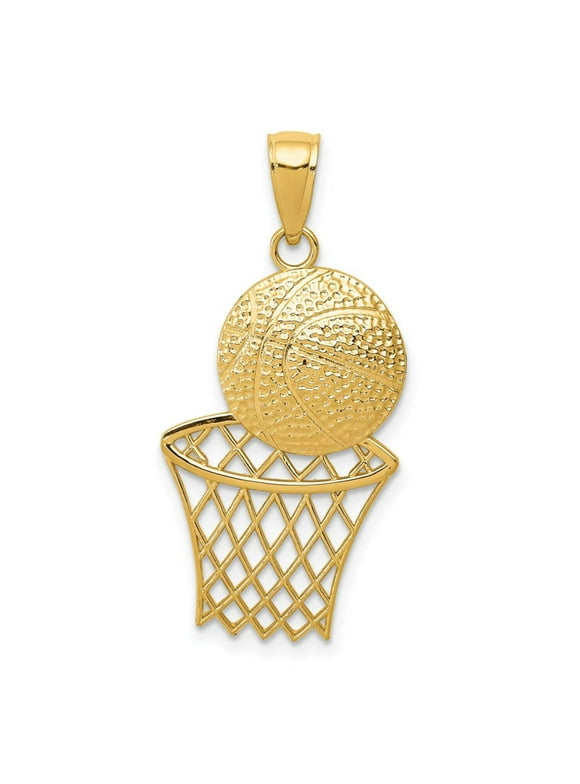 Finest Gold 14K Yellow Gold Diamond-Cut Basketball & Net Charm