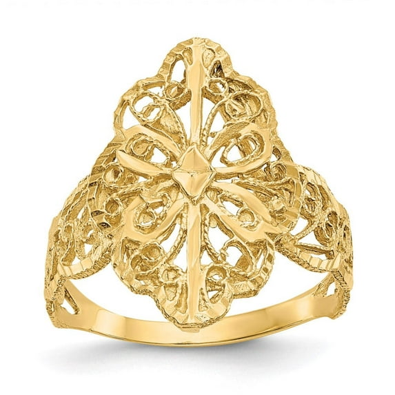 Finest Gold 14K Yellow Gold Diamond-Cut Filigree Ring - Size 6