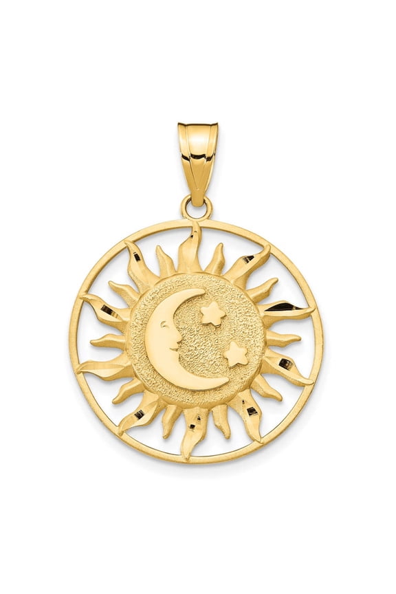 Simply Starz 14k Diamond-cut Sun with Moon and Stars Charm