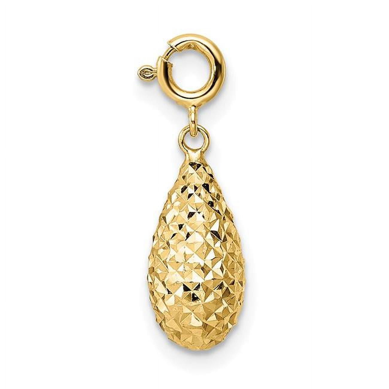 Finest Gold 14K Yellow Gold Diamond-Cut Teardrop with Spring Ring Clasp Charm