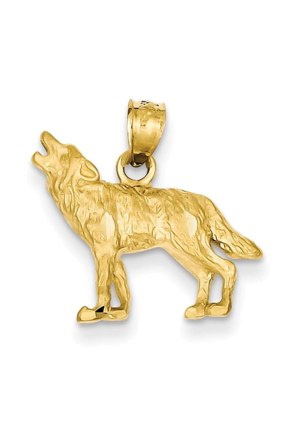 Finest Gold 14K Yellow Gold Diamond-Cut Wolf Pendant