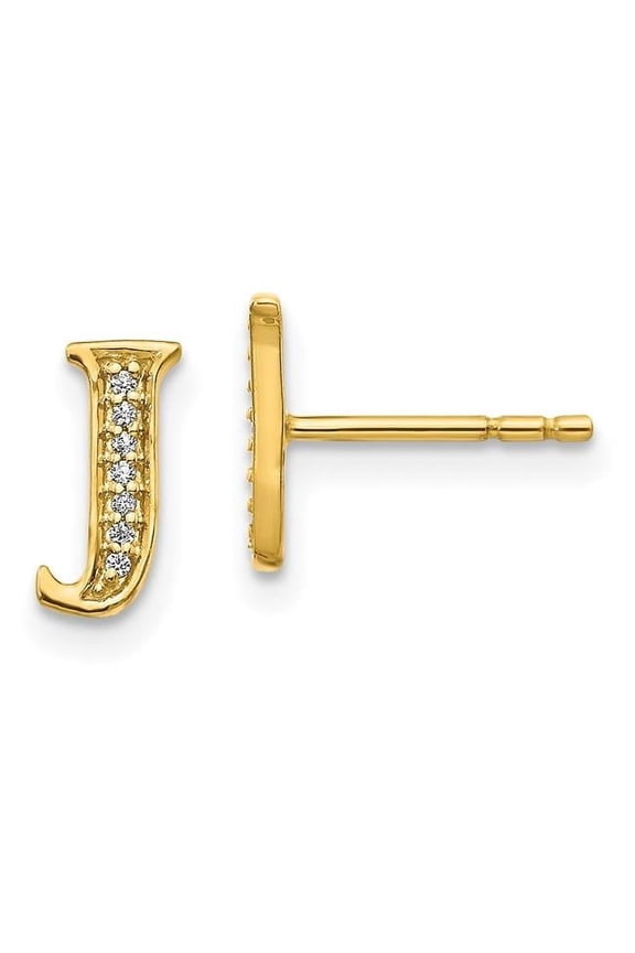 14K Yellow Gold Diamond Initial J Earrings