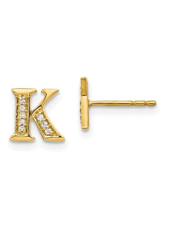 14K Yellow Gold Diamond Initial K Earrings