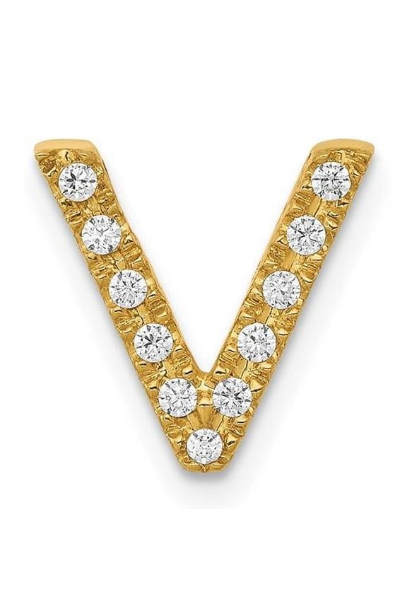 14K Yellow Gold Diamond Letter V Initial Charm