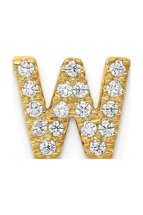 14K Yellow Gold Diamond 0.156-CT Letter W Initial Charm Pendant