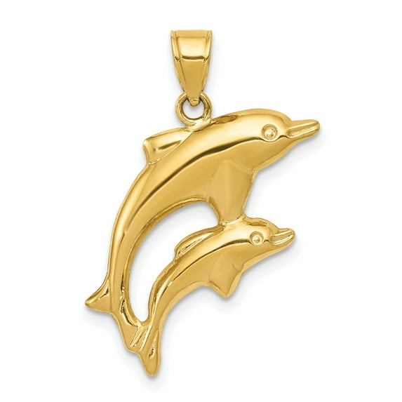 14k Yellow Gold Solid Hollow Polished Dolphin Pair Pendant Necklace 28.8x20.1mm Pendant for Women