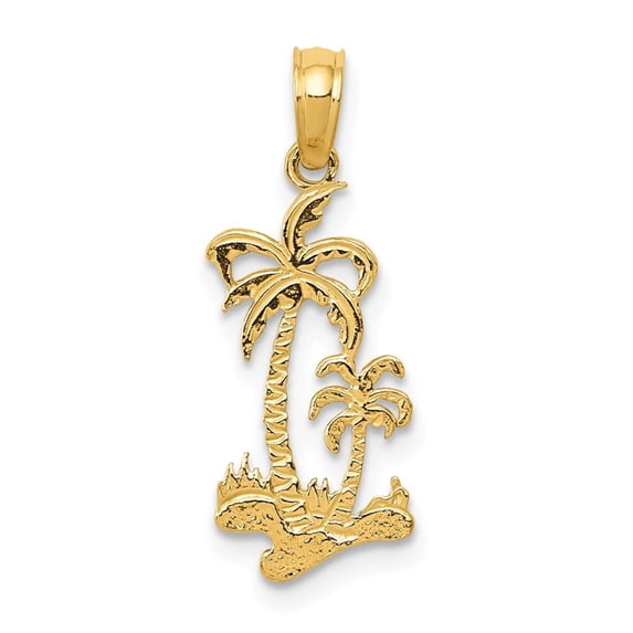 14k Yellow Gold Solid Polished Double Palm Trees Pendant Necklace 22.8x9mm Pendant for Women