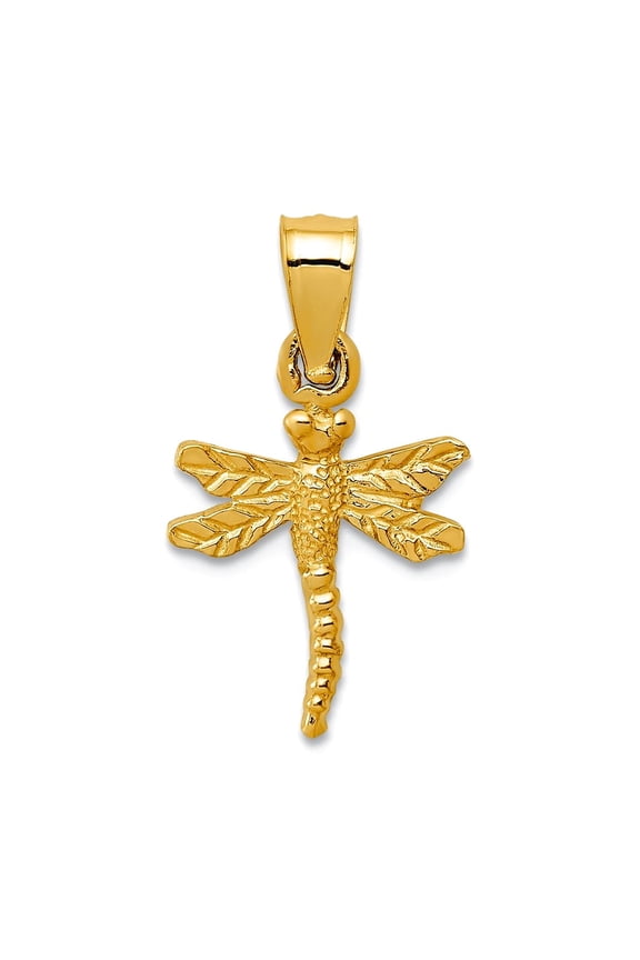 14k Yellow Gold Satin Textured Dragonfly Pendant Necklace 18.9x10.6mm Pendant for Women - .5 Grams
