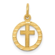 Finest Gold 14K Yellow Gold Eternal Life Cross in Circle Charm