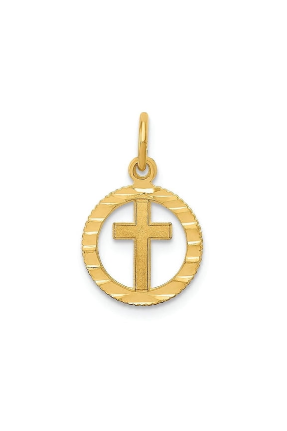 14K Yellow Gold Eternal Life Cross in Circle Charm