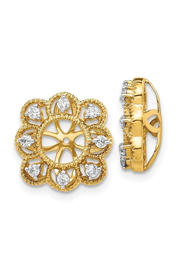 Finest Gold 14K Yellow Gold Fancy Diamond Earring Jackets