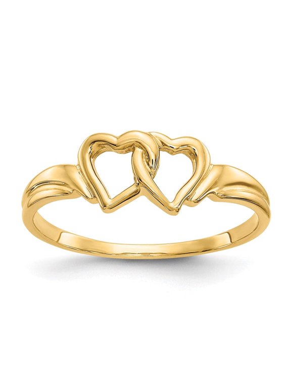 14k Yellow Gold Solid Polished Love Heart Ring Size 7 Statement Ring for Women - 1.8 Grams