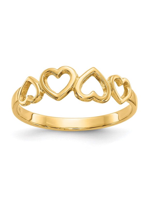 14k Yellow Gold Solid Polished Love Heart Ring Size 6 Statement Ring for Women - 1.4 Grams