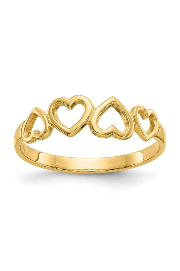 14k Yellow Gold Solid Polished Love Heart Ring Size 6 Statement Ring for Women - 1.4 Grams