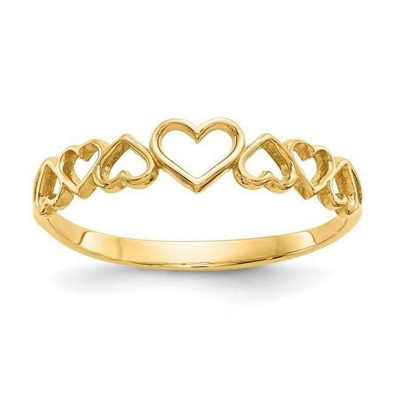 Finest Gold 14K Yellow Gold Hearts Ring - Size 7