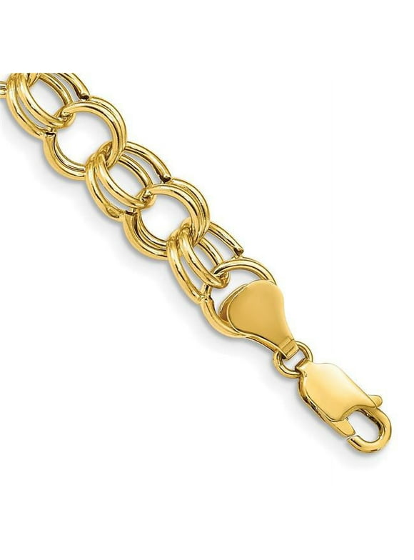 Finest Gold 14K Yellow Gold Hollow Double Link Charm 7 in. Bracelet