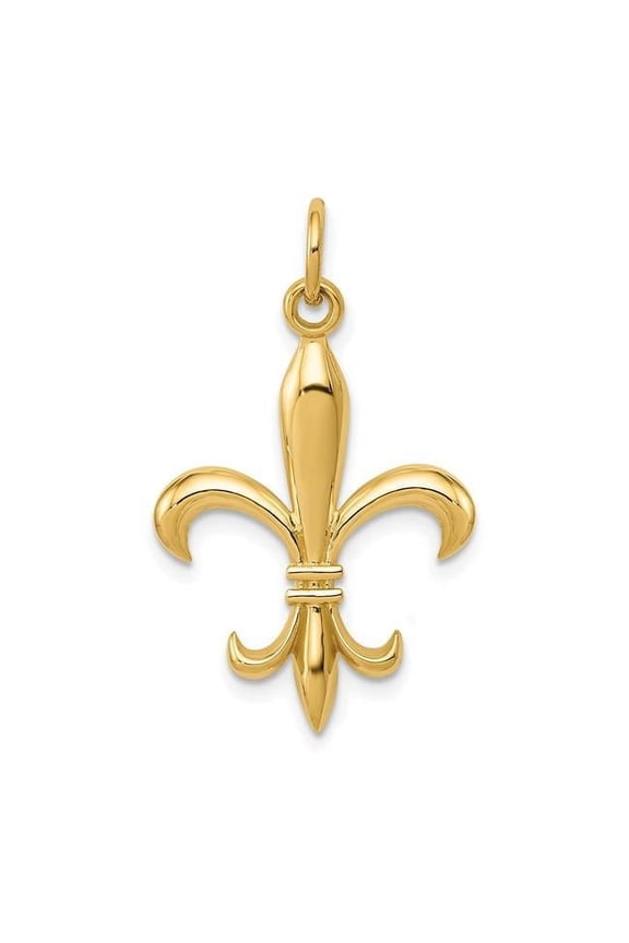 14k Yellow Gold Polished Finish Concave Shape Hollow Mens Fleur De Lis Charm Design Pendant