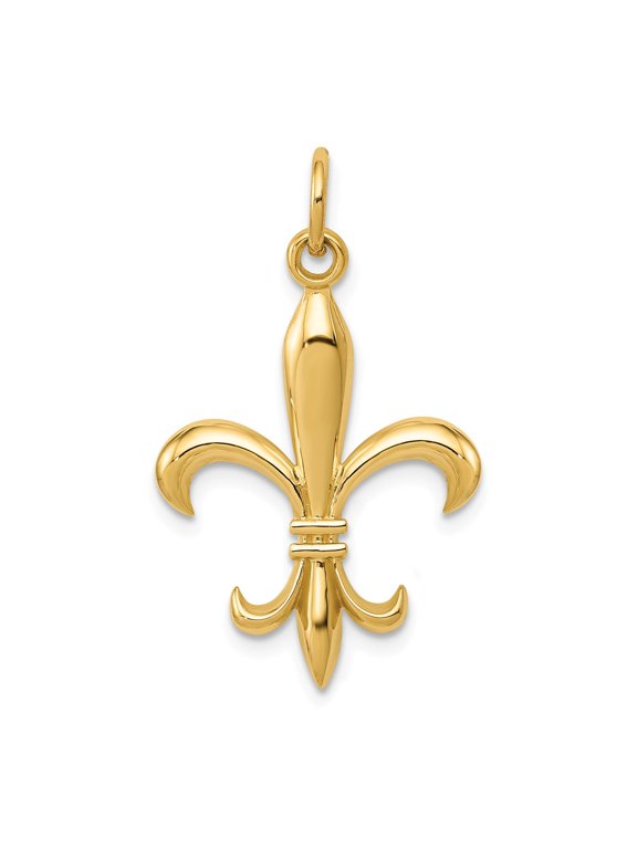 14k Yellow Gold Polished Finish Concave Shape Hollow Mens Fleur De Lis Charm Design Pendant