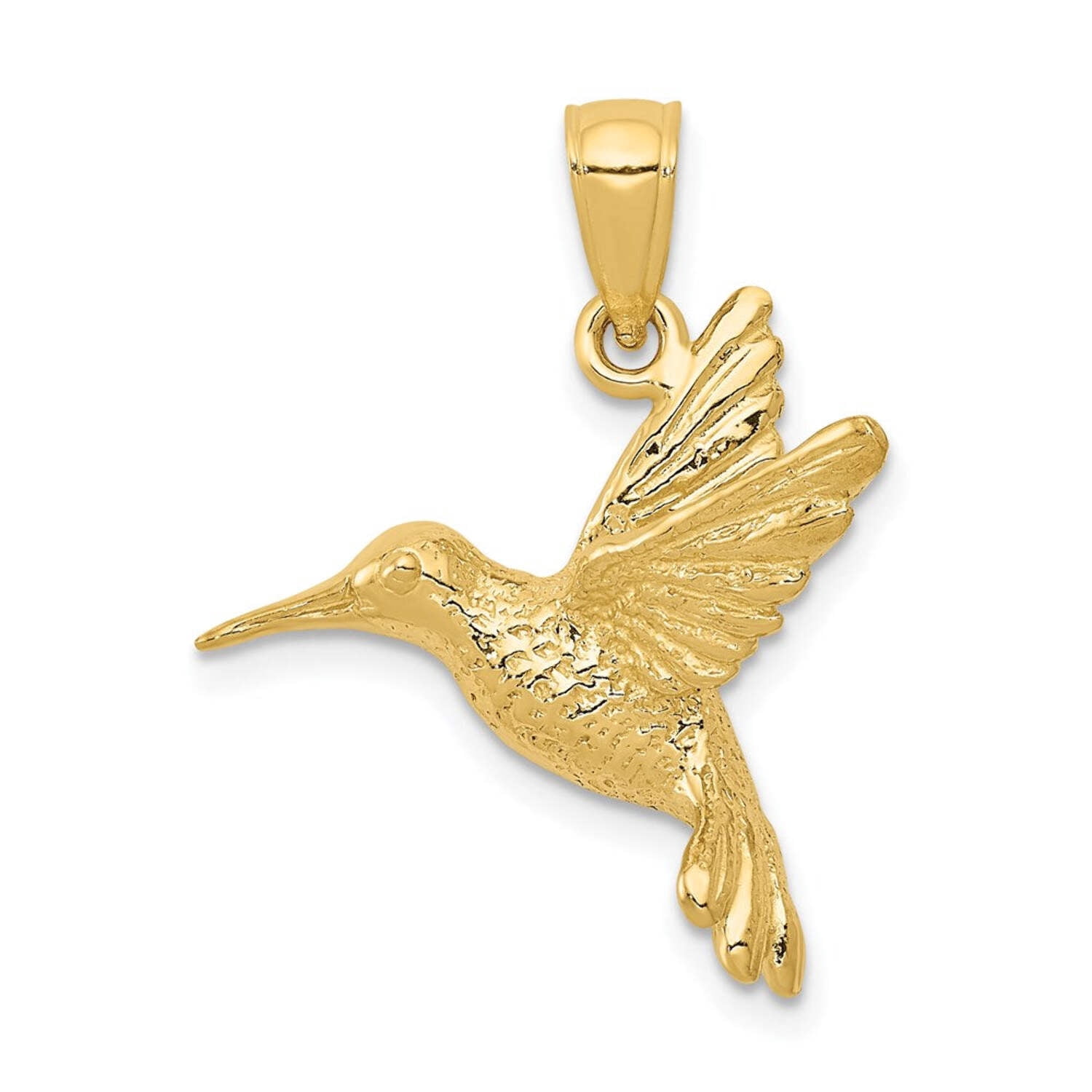 14k Yellow Gold Hummingbird & Flower Circle Necklace - Fine Jewelry Pendant For Women