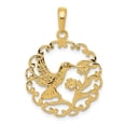 thumbnail image 1 of 14k Hummingbird with Flower Round Scalloped Frame Pendant, 1 of 2
