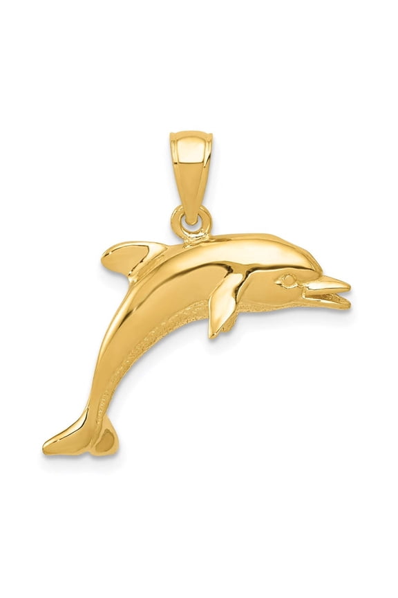 14k Yellow Gold Solid Polished Finish Jumping Design Dolphin Charm Pendant