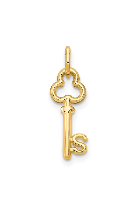 14K Yellow Gold Fancy Key Shape Design Letter S Initial Charm Pendant