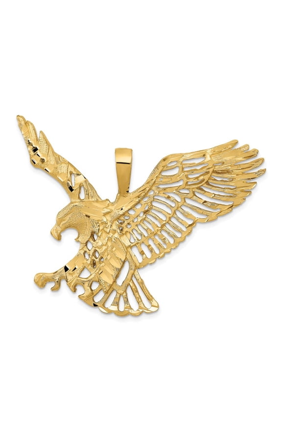 14k Yellow Gold Open Back Textured Polished Finish Large Size Eagle Mens Charm Pendant