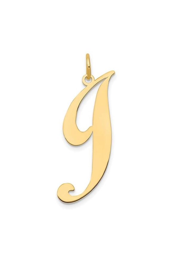 14K Yellow Gold Large Fancy Script Letter J Initial Charm