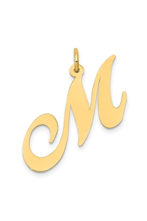 14K Yellow Gold Large Fancy Script Letter M Initial Charm