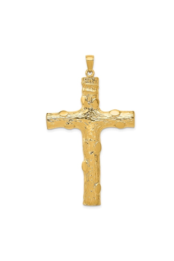 14k Yellow Gold Polished Large Textured Religious Faith Cross Pendant Necklace 58.5x34mm Wide Pendant for Women