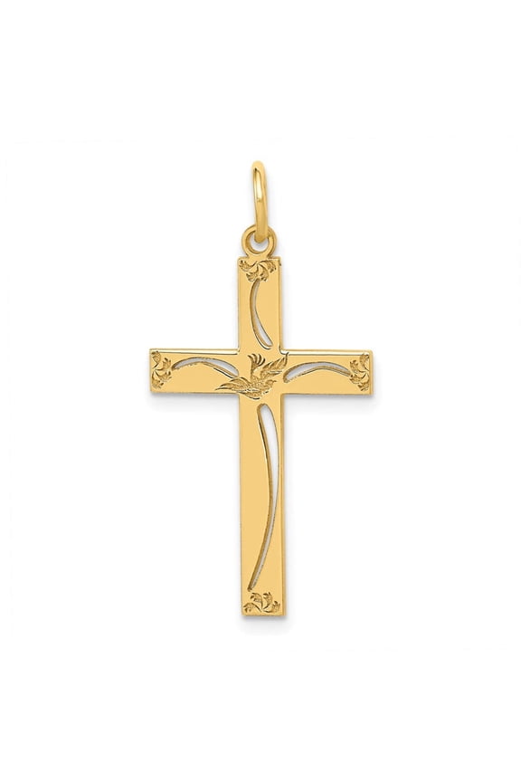 14k Yellow Gold Laser Designed Cross Pendant