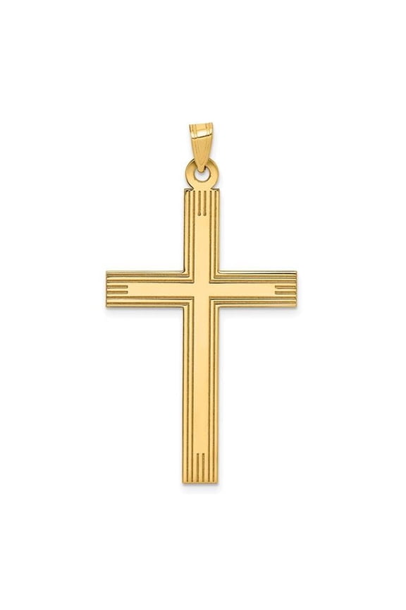 14K Yellow Gold Laser Etched Cross Charm