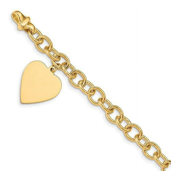 Finest Gold 14K Yellow Gold Link with Heart Charm 7.5 in. Bracelet