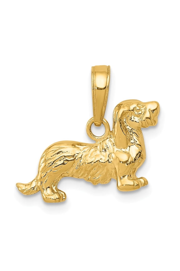 14K Yellow Gold Solid Brushed Diamond Cut Bill Dog Face Charm Pendant