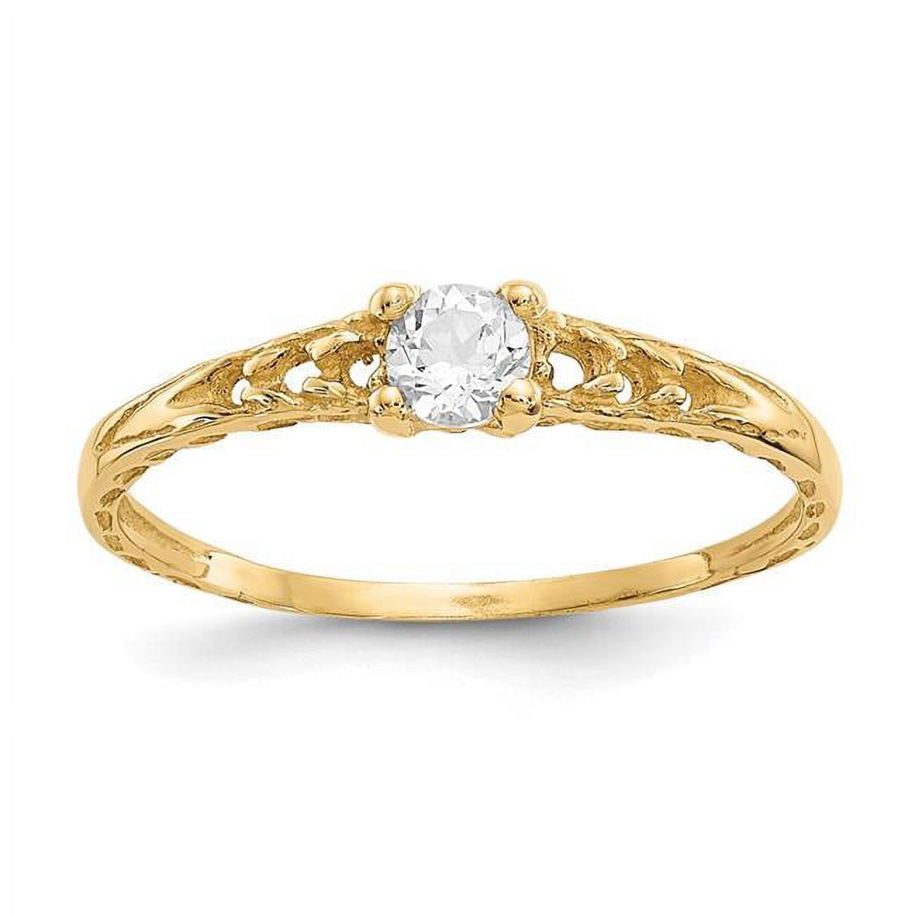 Finest Gold 14K Yellow Gold Madi K 3 mm White Topaz Birthstone Baby Ring - Size 3
