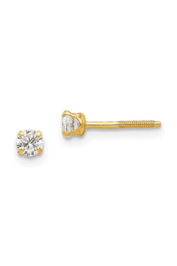 14k Madi K 3mm Round White Zircon Birthstone Screwback Post Earrings GK115