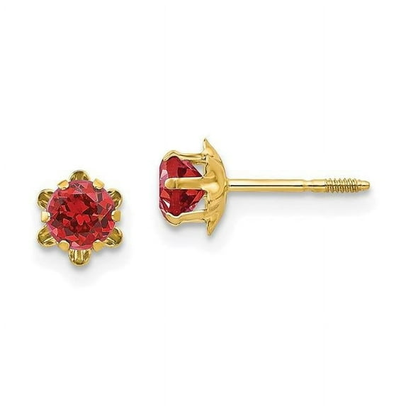 Finest Gold 14K Yellow Gold Madi K 4 mm Synthetic Ruby July Screwback Earrings