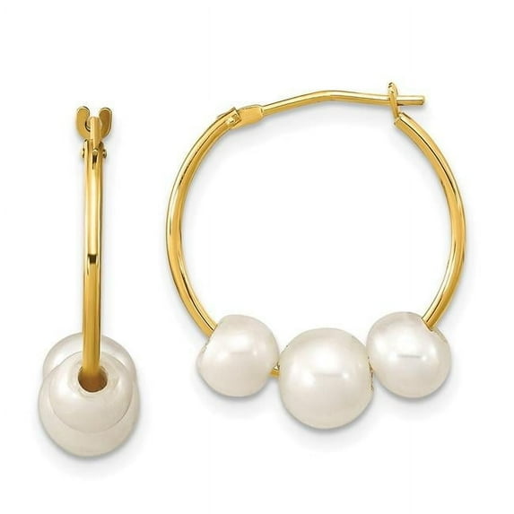Finest Gold 14K Yellow Gold Madi K 5-7 mm Round White Freshwater Cultured Pearl Hoop Earrings