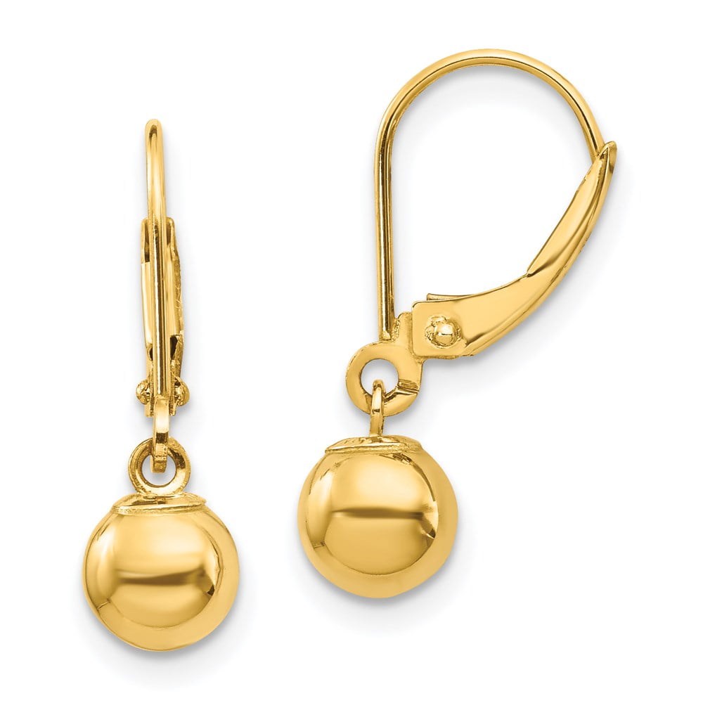 Finest Gold 14K Yellow Gold Madi K Dangle 6 mm Bead Leverback Earrings