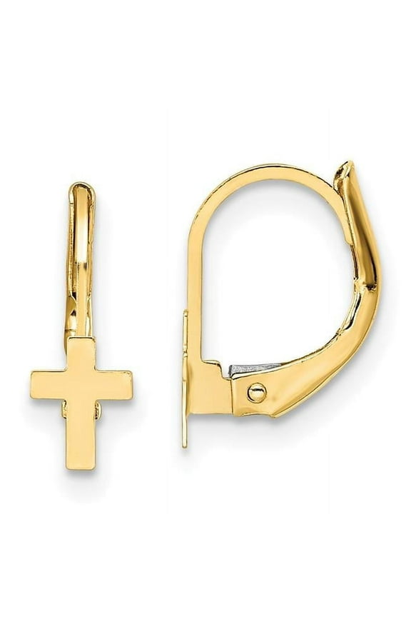 14K Madi K Polished Cross Leverback Earrings
