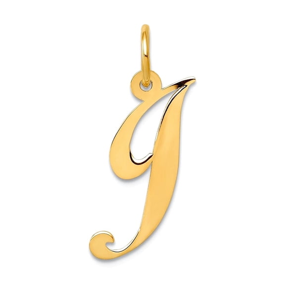 14k Yellow Gold Solid Polished Laser-cut Medium Fancy Script Letter Name Personalized Monogram Initial J Charm 21.1x14.7