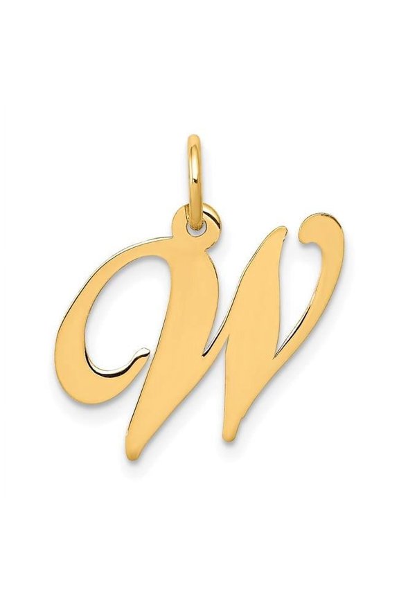 14K Yellow Gold Medium Fancy Script Letter W Initial Charm