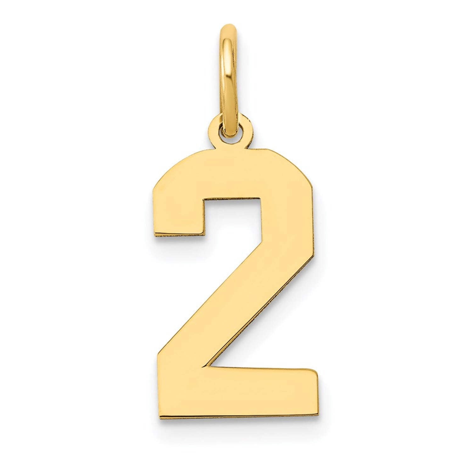 14K Yellow Gold Polished Finish Medium Size Number 2 Charm Pendant ...