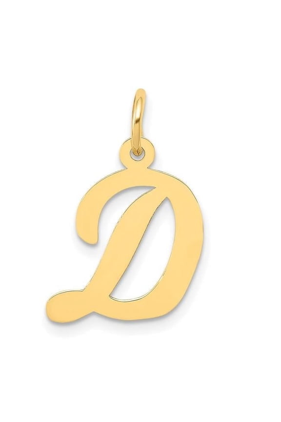 14K Yellow Gold Medium Script Letter D Initial Charm