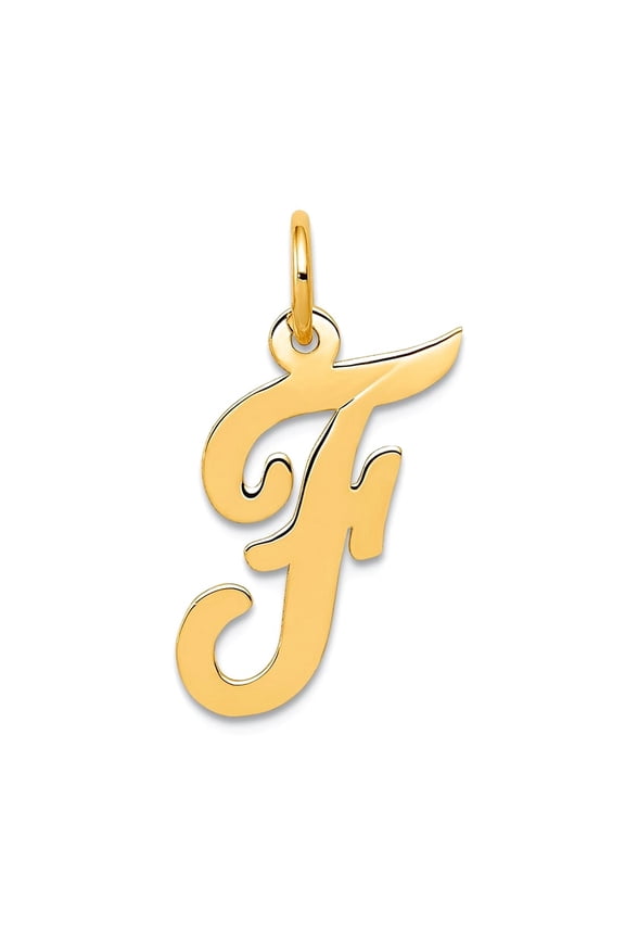 14k Yellow Gold Solid Polished Laser-cut Medium Script Letter Name Personalized Monogram Initial F Charm Pendant Necklac