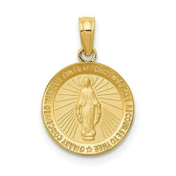 14k Yellow Gold Solid Satin Polished Not engraveable Miraculous Medal Pendant Necklace 12x12mm Pendant for Women