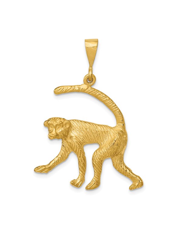 14k Yellow Gold Solid Polished Monkey Charm 36.9x26.2mm Pendant Necklace for Women - 3.4 Grams